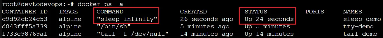 sleep infinity keep docker container alive